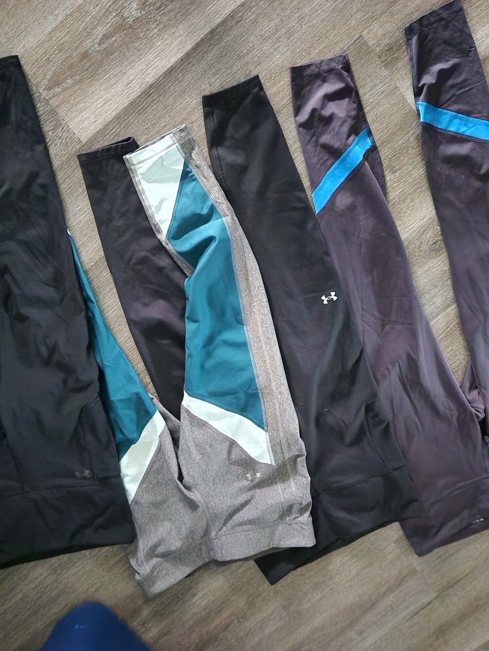 Under Armour Black Leggings with Teal & Gray Colorblock Panels